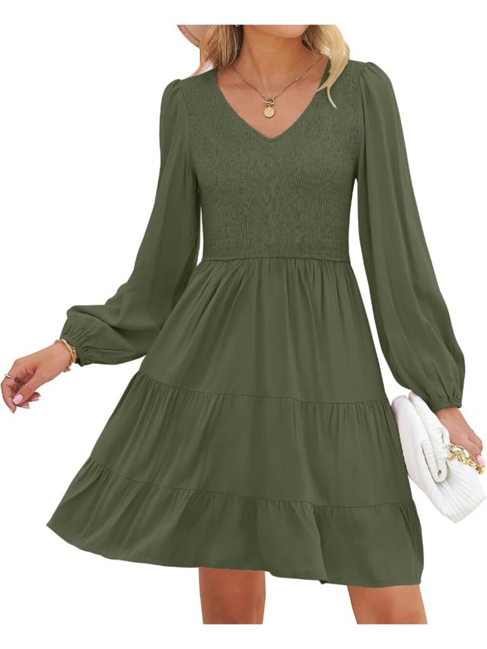 Chic Women's Fall Long Sleeve V-Neck Boho Mini Dress - Casual & Stylish Outfit